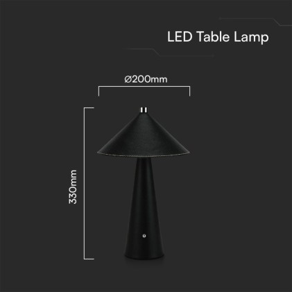 V-TAC Lampada LED da Tavolo 3W con Batteria Ricaricabile USB C Colore Nero in Metallo Mantello in pelle Touch Dimmerabile 3in1