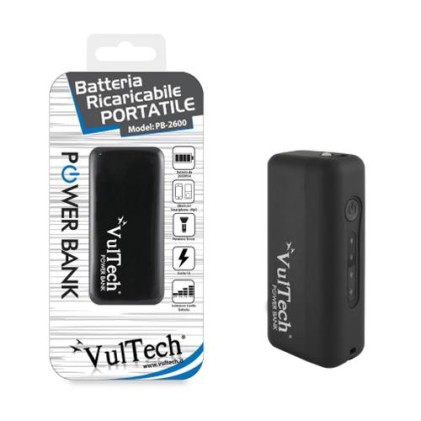 Power Bank Vultech PB-2600N Nero 2600mAh 1A funzione torcia