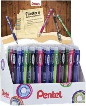 Pentel Fiesta II Display da 36 matite meccaniche HB da 0,7 mm con gomma - Include 2 ricariche - Impugnatura in gomma - Design ergonomico - Colori assortiti