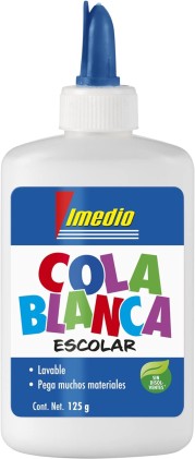 Colla Scuola Imedio White 125gr - Senza Solventi - Flacone Morbido Ideale per Bambini - Con Spatola Incorporata