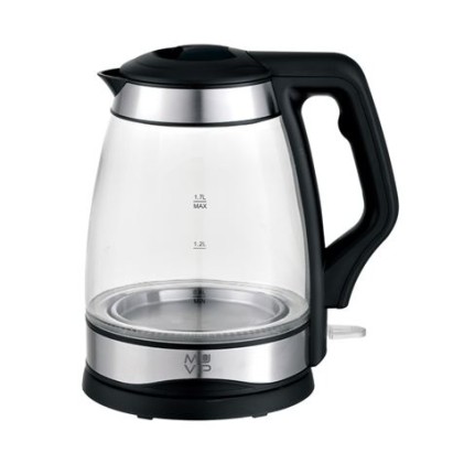 Muvip Bollitore per Acqua in Vetro e Acciaio Inossidabile 1,7 Litri 2200W - Indicatore del Livello dell'Acqua - Base Girevole a 360&ordm; - Colore Nero