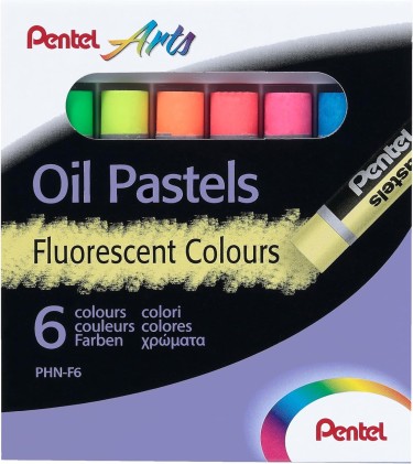 Pastelli a olio Pentel Confezione da 6 Pastelli a olio fluorescenti - Morbidi, cremosi e ad asciugatura lenta - Colori fluorescenti assortiti