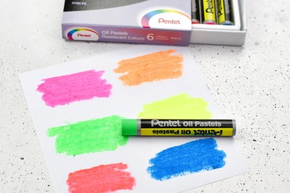 Pastelli a olio Pentel Confezione da 6 Pastelli a olio fluorescenti - Morbidi, cremosi e ad asciugatura lenta - Colori fluorescenti assortiti