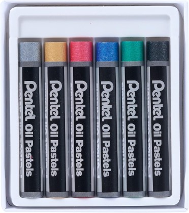 Pastelli a olio Pentel Confezione da 6 pastelli a olio metallizzati - Morbidi, cremosi e ad asciugatura lenta - Colori metallici assortiti