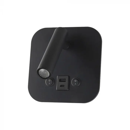 V-TAC PRO Applique da Parete LED Chip CREE 8W Orientabile e Retroilluminata USB/PD 20W Nera 3000K