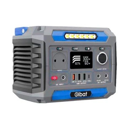 Generatore di corrente portatile Elbat - 300 W - Batteria al litio 78.000 mAh - Display LED - Ricarica solare - Accessori inclusi - Porte di uscita USB e CC - Colore grigio