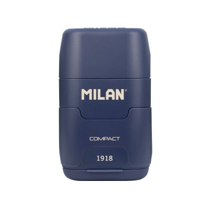 Temperamatite Compact Milan Serie Compact 1918 con 2 Gomme - Temperamatite Doppio - Lama di Sicurezza - Colore Blu Scuro