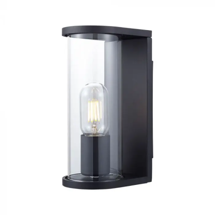 1*E27 Wall Lamp Light Holder With Smoky Glass -Matt Black