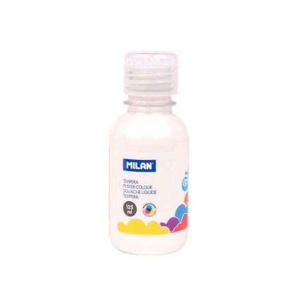 Bottiglia Tempera Milan 125ml - Tappo Dispenser - Asciugatura Rapida - Miscelabile - Colore Bianco