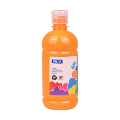 Bottiglia Tempera Milan 500ml - Tappo Dispenser - Asciugatura Rapida - Miscelabile - Colore Arancio