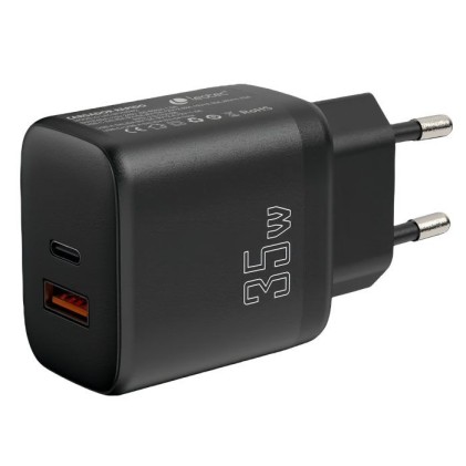 Caricabatterie per smartphone Leotec 35W con porte USB-C PD 3.0 e USB-A - Protezione da sovracorrente e cortocircuito - Colore nero