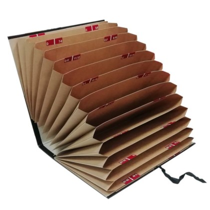 Cartella di classificazione Dohe 20 dipartimenti AZ e 1-31 - Formato Folio - Cartoncino foderato - Chiusura con nastro in tessuto - Colore bordeaux