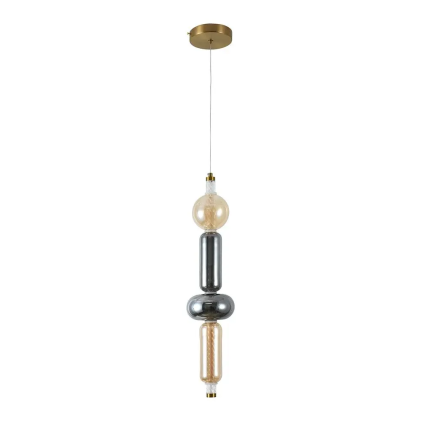 V-TAC Lampadario LED a Sospensione 10W Metallo e Vetro Nero Finiture Ambrate 3000K