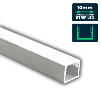 V-TAC Profilo Lineare per Strip LED fino a 10mm, Alluminio Silver con Copertura Opaca 2000x12x10mm