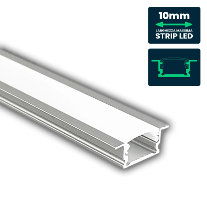 V-TAC Profilo Lineare da Incasso per Strip LED fino a 10mm, Alluminio Silver con Copertura Opaca 2000x19.2x7mm