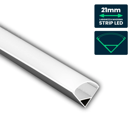 V-TAC Profilo Angolare per Strip LED fino a 21mm, Alluminio Silver con Copertura Opaca 2000x30x30mm