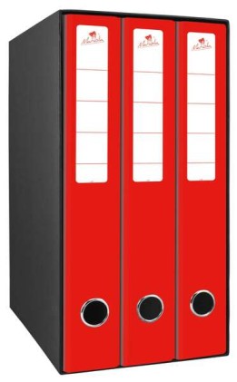 Modulo da 3 Raccoglitori con Rado 2 Anelli 40mm - Misura 35x26x17cm - Cartoncino A Righe - Colore Rosso