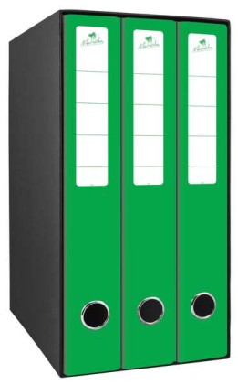 Modulo da 3 Raccoglitori con Rado 2 Anelli 40mm - Dimensioni 35x26x17cm - Cartoncino A Righe - Colore Verde