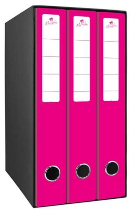 Modulo da 3 Raccoglitori con Rado 2 Anelli 40mm - Misura 35x26x17cm - Cartoncino A Righe - Colore Fucsia