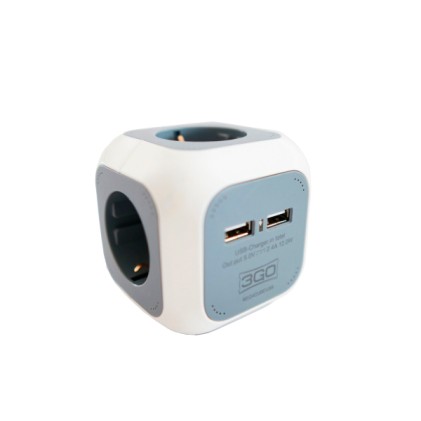 Multipresa 3GO 4 Prese + 2xUSB - Forma Cubo - 2.1A - Colore Bianco