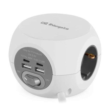 Orbegozo EN 4000 - Spina 7 in 1 con prese di terra e connessioni USB-C - Compatta e sicura - Ideale per i viaggi - Cavo da 1,5 metri - Ricarica più dispositivi contemporaneamente