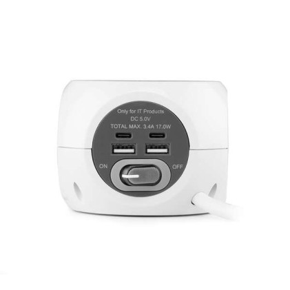 Orbegozo EN 4000 - Spina 7 in 1 con prese di terra e connessioni USB-C - Compatta e sicura - Ideale per i viaggi - Cavo da 1,5 metri - Ricarica più dispositivi contemporaneamente