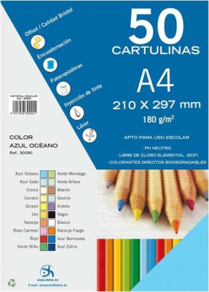 Dohe Confezione da 50 Cartoncini A4 180 g/m&sup2; - Adatti alla Stampa - PH Neutro - Privi di Cloro Elementare - Colore Blu Oceano