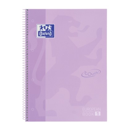 Quaderno Oxford School Touch Europeanbook 1 A4+, 80 fogli microperforati, griglia 5x5 mm - Copertina extra rigida - Malva pastello