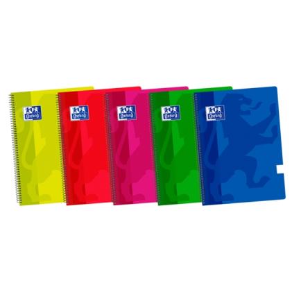 Quaderno a spirale Oxford School Classic F&ordm; - Copertina in plastica liscia - 80 fogli - Colori assortiti