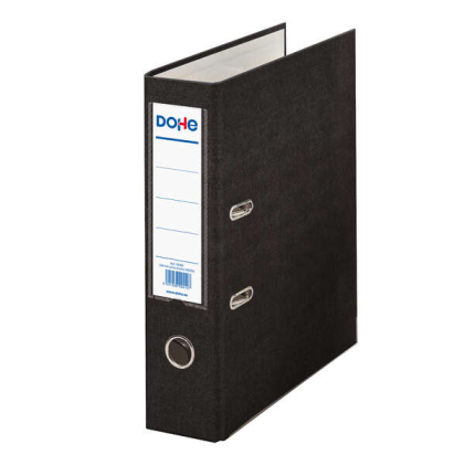Raccoglitore ad anelli Dohe, formato A4 - Dorso largo 70 mm - Occhiello, anello e porta schede sul dorso - Cartone rivestito in polipropilene - Protezioni angolari in metallo - Nero