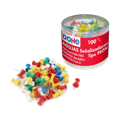 Dohe - Scatola da 100 aghi per marcatura - Testa in plastica - Punta in metallo di alta qualità - Colori assortiti