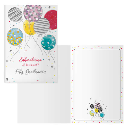 Confezione da 6 biglietti d'auguri per la laurea Dohe - 11,5x17 cm - Stampa a colori - Goffratura a secco - Carta offset bianca da 300 g/m&sup2; - Include busta colorata