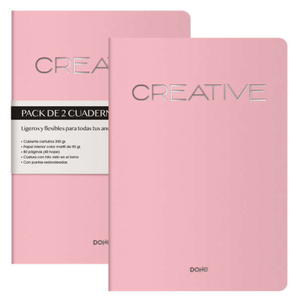 Quaderno Dohe Creative A4 40 fogli bianchi - Carta crema 90 g/m2 - Copertina cartoncino 300 g/m2 - Rosa