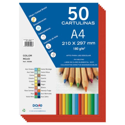 Cartoncini colorati Dohe 180 G/M2 - Formato A4 - PH neutro - Privi di cloro elementare - Coloranti biodegradabili