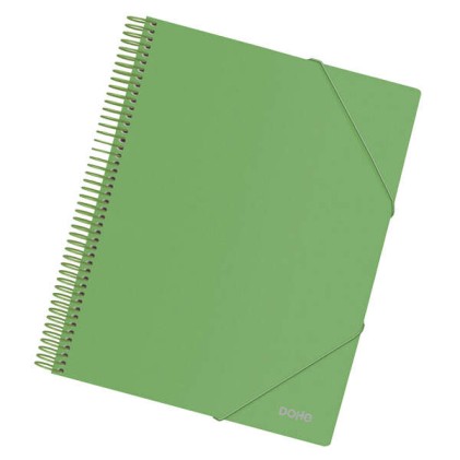 Cartella Dohe con 30 buste formato A4 - Copertina in polipropilene opaco da 800 micron - Buste trasparenti da 80 micron - Spirale in plastica colorata - Elastici coordinati