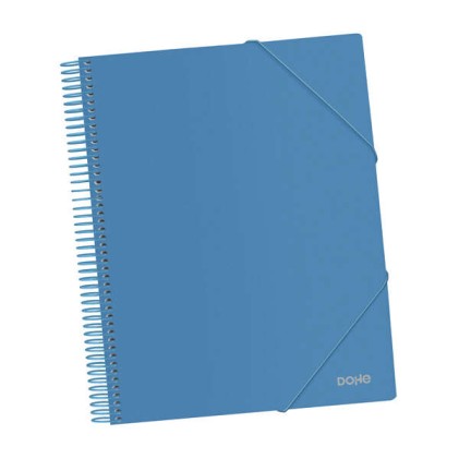 Cartella Dohe con 40 buste formato A4 - Copertina in polipropilene opaco da 800 micron - Buste trasparenti da 80 micron - Rilegatura a spirale in plastica colorata - Elastici coordinati