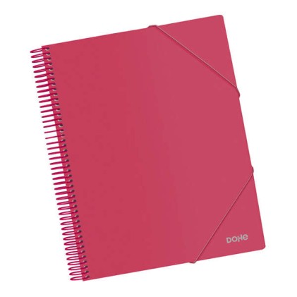 Cartella Dohe con 40 buste formato A4 - Copertina in polipropilene opaco da 800 micron - Buste trasparenti da 80 micron - Spirale in plastica colorata - Elastici coordinati