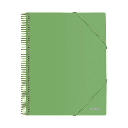 Cartella Dohe con 40 buste formato A4 - Copertina in polipropilene opaco da 800 micron - Buste trasparenti da 80 micron - Spirale in plastica colorata - Elastici coordinati