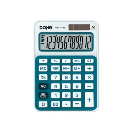Calcolatrice elettronica Dohe a 12 cifre - Alimentazione solare e a batteria - 4 tasti memoria - Spegnimento automatico - Tasti di grandi dimensioni - Funzioni di radice quadrata e di riporto