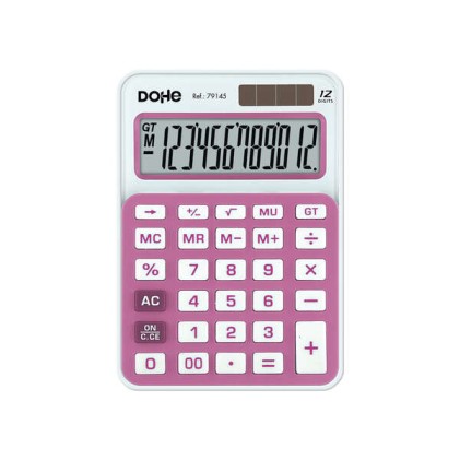 Calcolatrice elettronica Dohe a 12 cifre - Funzioni di radice quadrata e riporto - 4 tasti memoria - Alimentazione solare e a batteria - Spegnimento automatico - Tasti di grandi dimensioni