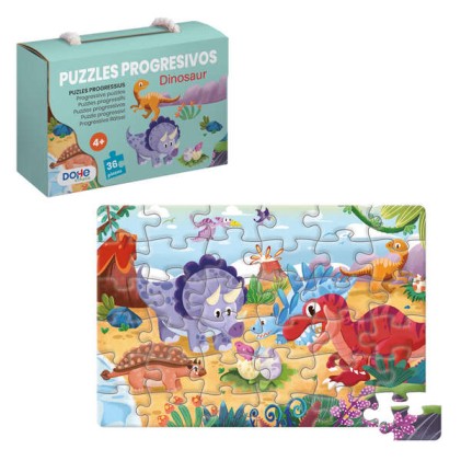 Puzzle per bambini Dohe da 36 pezzi - Tema dinosauri - Doppio strato di cartone e compensato - Stimola l'immaginazione