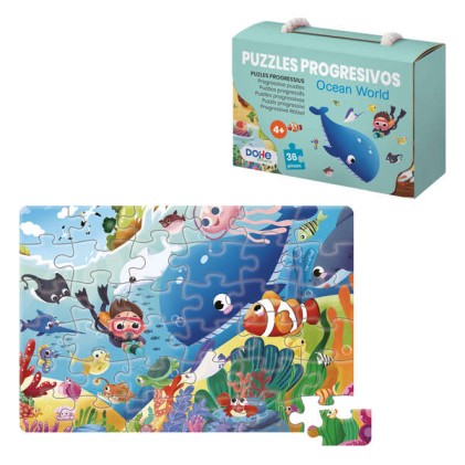 Puzzle per bambini Dohe da 36 pezzi - Tema animali dell'oceano - Realizzato in doppio strato di cartone - Strato intermedio di compensato - Stimola l'immaginazione