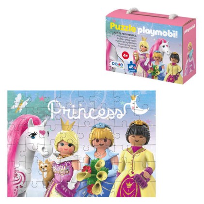 Puzzle per bambini Dohe Playmobil da 48 pezzi - Tema Principessa - Doppio strato di cartone - Strato intermedio in compensato - Stimola l'immaginazione e il ragionamento - Colori e disegni accattivanti