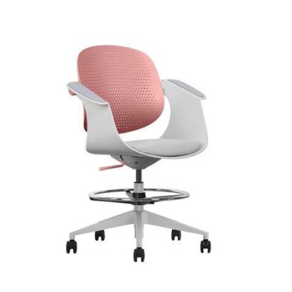 Sedia/Sgabello da ufficio ergonomico Cromad Top Work - Altezza regolabile fino a 0,78 m - Schienale inclinabile - Anello poggiapiedi zincato - Tessuto di alta qualit&agrave; - Colore rosa/bianco