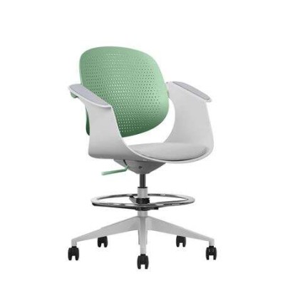 Sedia/Sgabello da ufficio ergonomico Cromad Top Work - Altezza regolabile fino a 0,78 m - Schienale inclinabile - Anello poggiapiedi zincato - Tessuto di alta qualit&agrave; - Colore verde/bianco