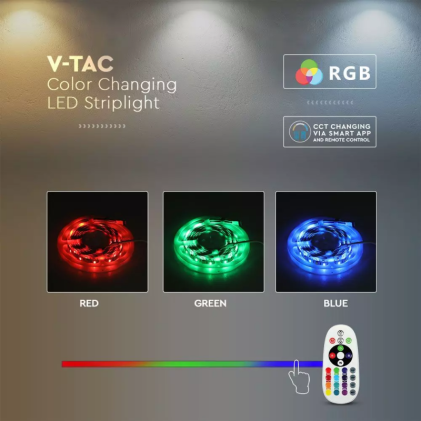 V-TAC Kit per Strip LED SMD5050 4W/m 54LED/m RGB e 3in1 5 metri 12V Con Controllo Wifi Compatibile con Google Assistent e Amazon Alexa Dimmerabile IP65