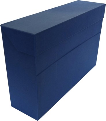 Contenitore in cartone rivestito in tessuto Geltex - Coperchio a scatto - Lembo con cerniera - 15,5" x 10" - Blu