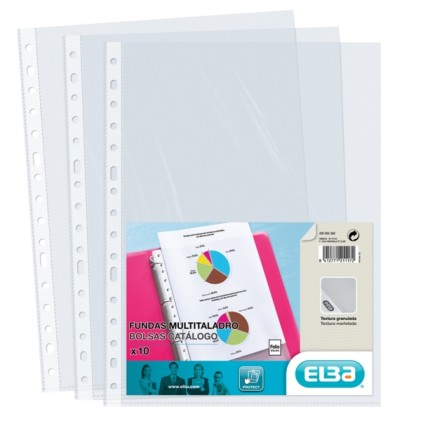 Elba Confezione da 10 Copertine Multi-foro PP 90 Micron - Formato Folio - Finitura Pelle Arancione - Trasparente