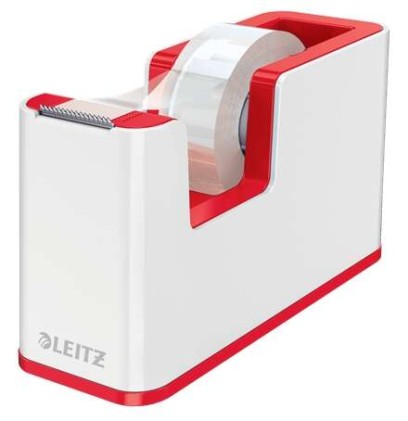 Dispenser di nastro adesivo Leitz WOW - Per rotoli fino a 19 mm x 33 m - Include nastro autoadesivo scrivibile - Colore bianco/rosso