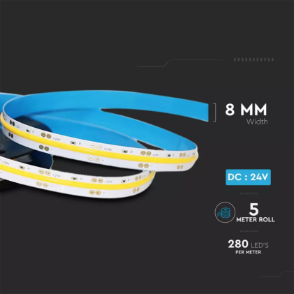V-TAC Strip LED COB 10W/m 5m 24V 1000Lm/m 6400K IP20 10mm